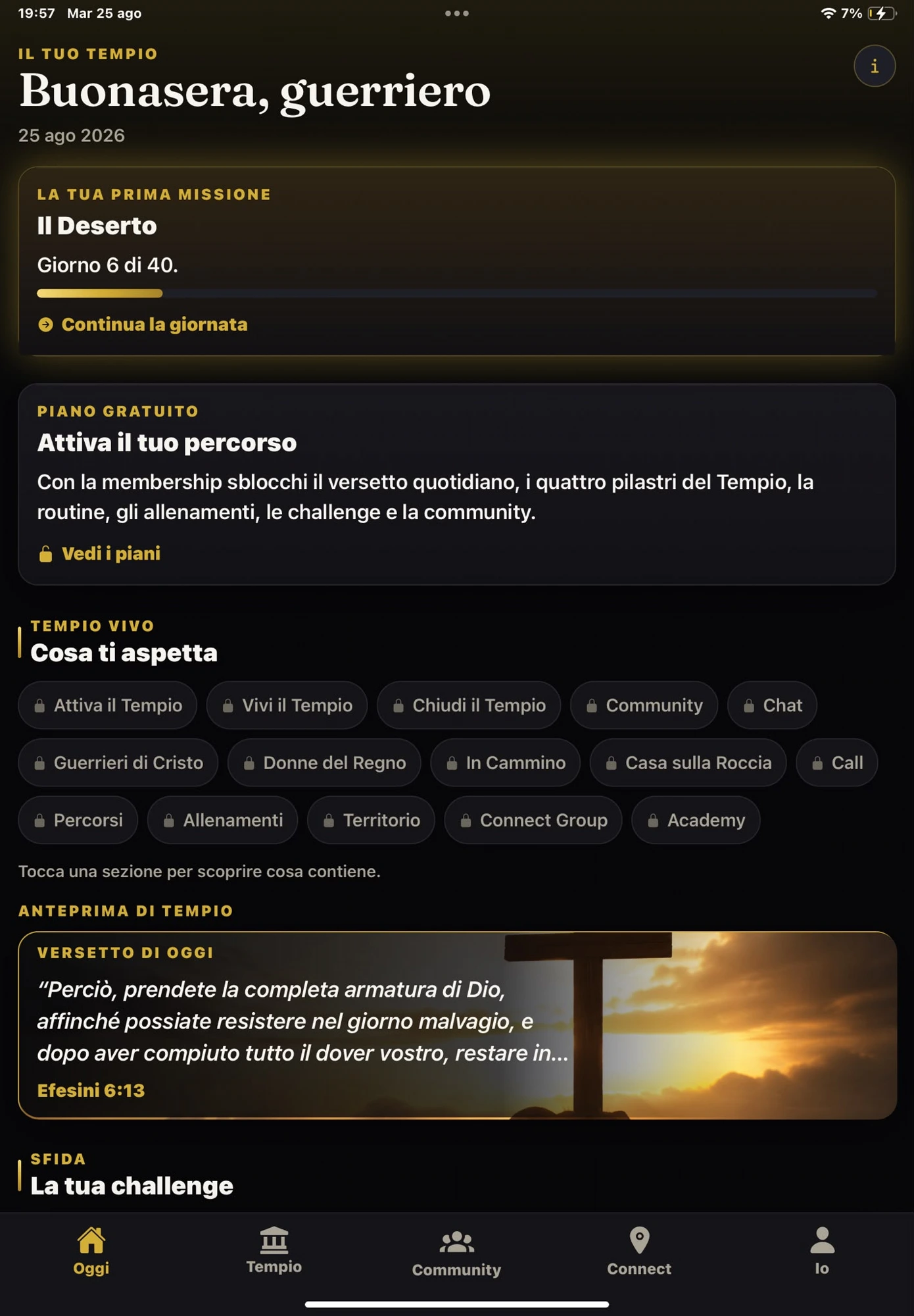 Schermata del percorso Guerrieri di Cristo