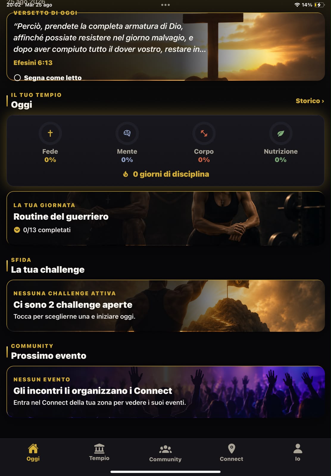 Schermata Oggi: pilastri, routine ed eventi